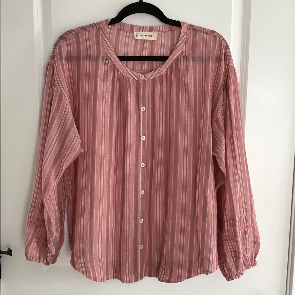 Pink‎ Striped Button-Up Blouse lucky brand